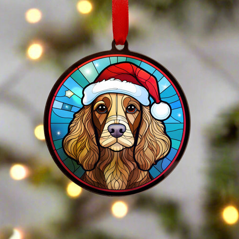Cocker Spaniel (Working) Chocolate in Santa Hat Suncatcher Decoration